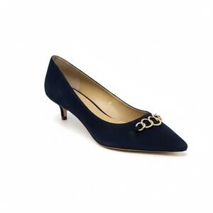 Talbots Navy Suede Kitten Heels Gold Chain Detail Women's Size 9.5M